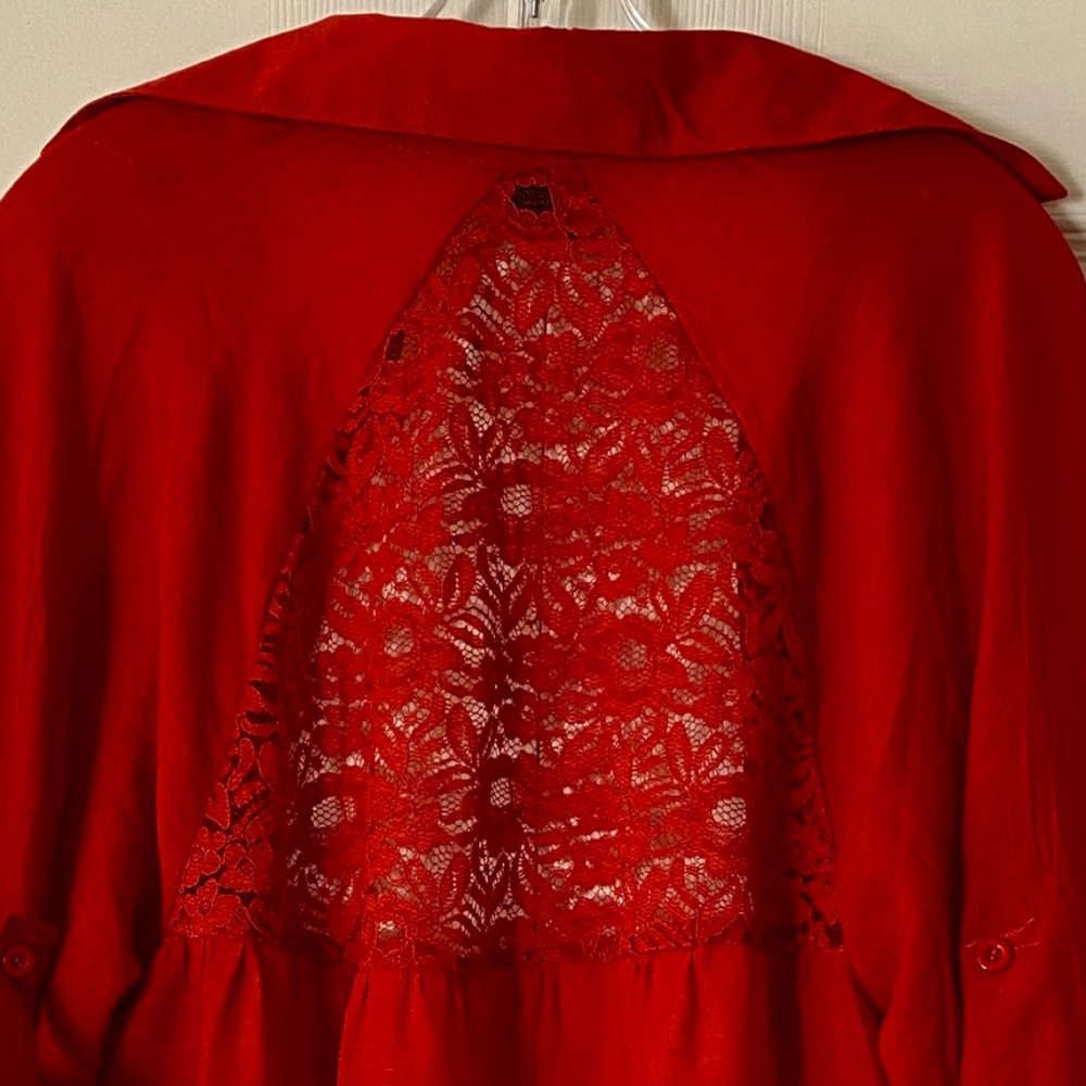 Simply Irresistible VTG Lacy Red Blouse Relaxed fit 3/4 sleeve size L NWOT